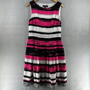 Jones New York Womens Sleeveless Dress 6 Pink Multicolor Pleated Party Cocktail